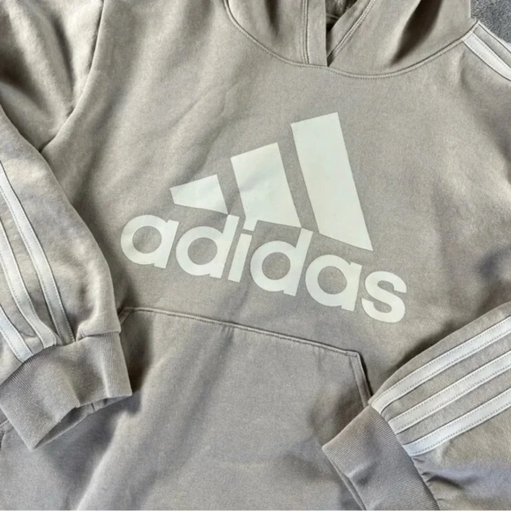 adidas Boys Tech Fleece Hoodie Tan Beige Athletic Logo Sweatshirt Youth M 10 12